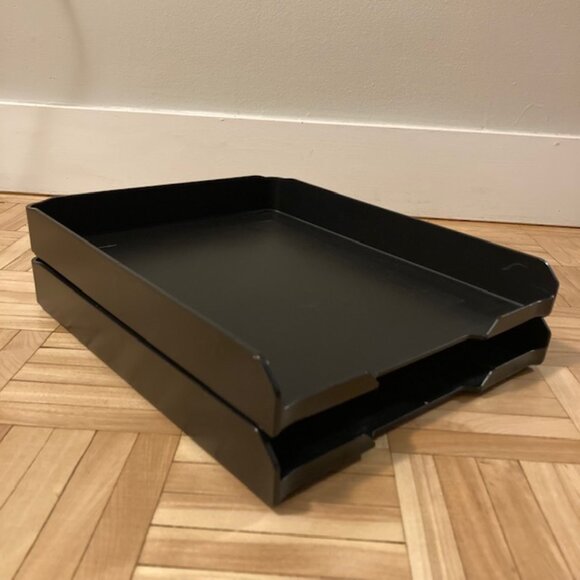 Black Stackable Paper Organizer Trays Set of 2 - Picture 2 of 3